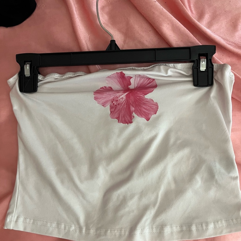 White Tube Top with Pink Flower